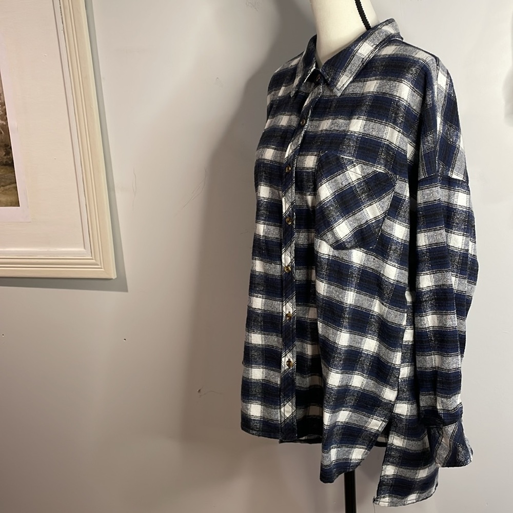 Ci Sonó Plaid Collection Shirts Womens L Plaid Button Up Long Sleeve Blue/White - Picture 8 of 13